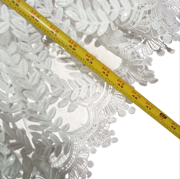 Adelyn Rae White Embroidered Lace Midi Dress Women’s Puff Sleeve V-Neck Cocktail - Picture 7 of 9